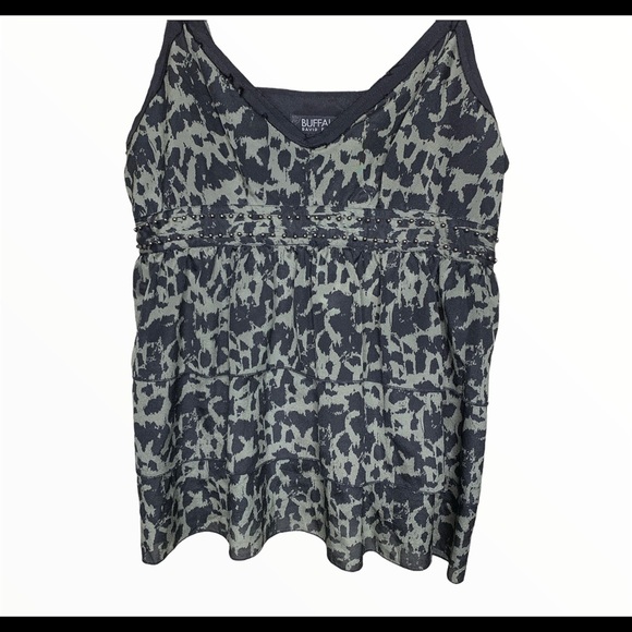 BUFFALO David Bitton Babydoll Tiered Spaghetti Strap Tank Black/Grey Size Small - Picture 5 of 11